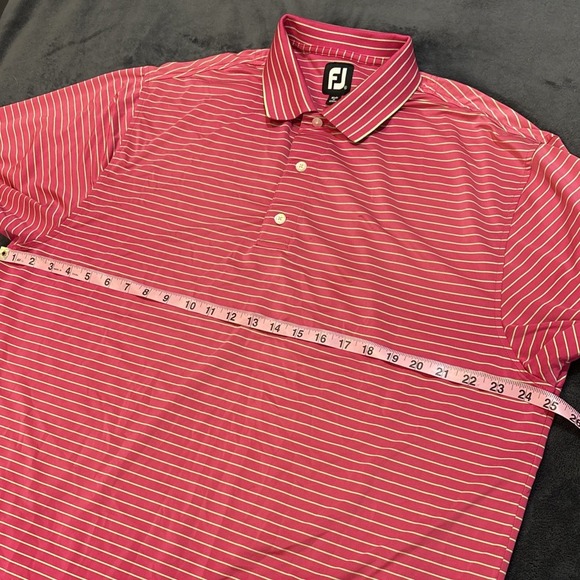 Footjoy Mens Polo Golf Shirt Size XL Pink Green Stripes Club Logo Performance - Picture 3 of 7